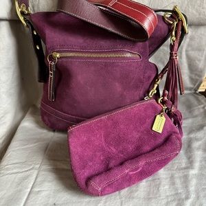Purple coach purse with change purse connected